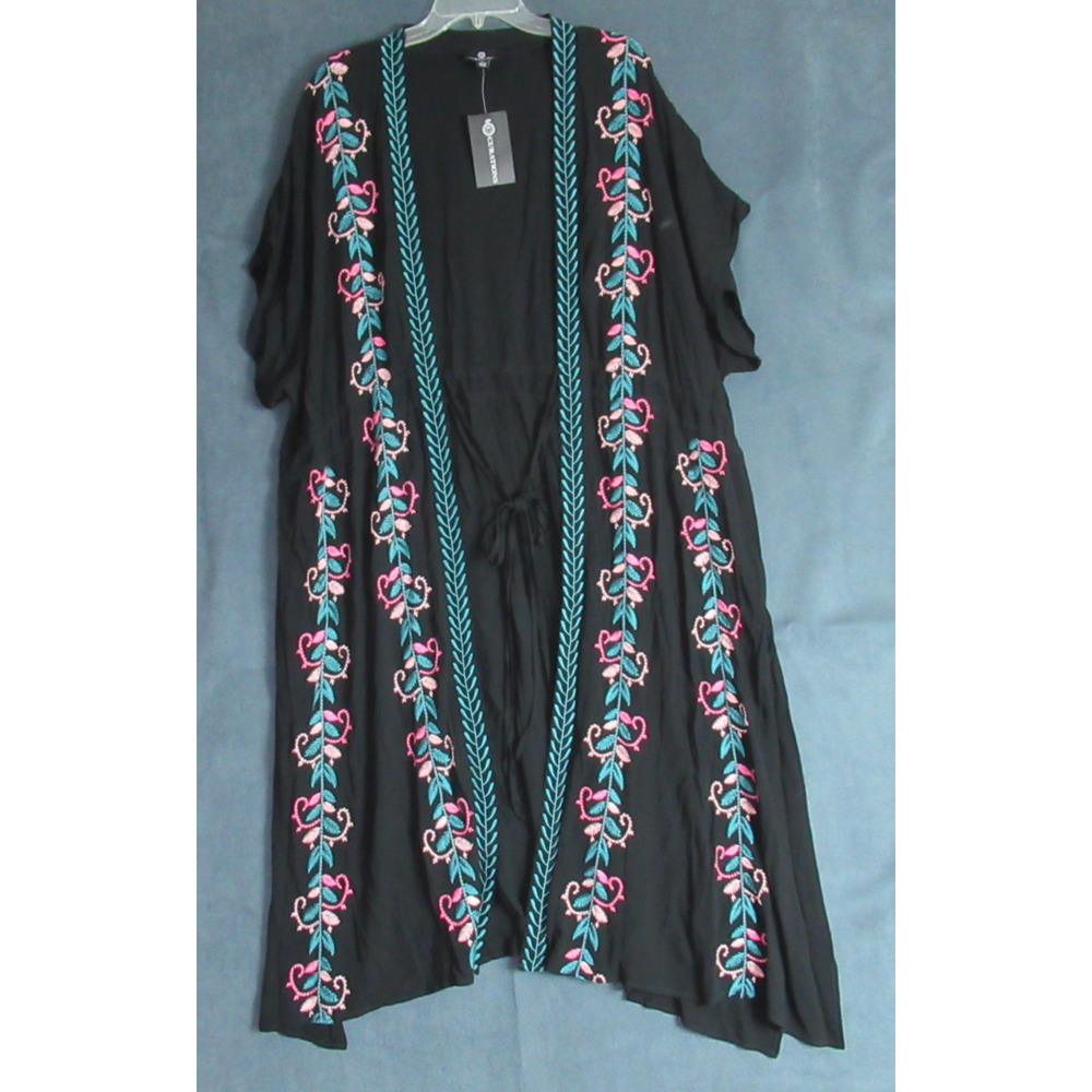 Curations Cardigan Womens 3X Black Floral Boho Kimono Beach Cover Up Resort NWT